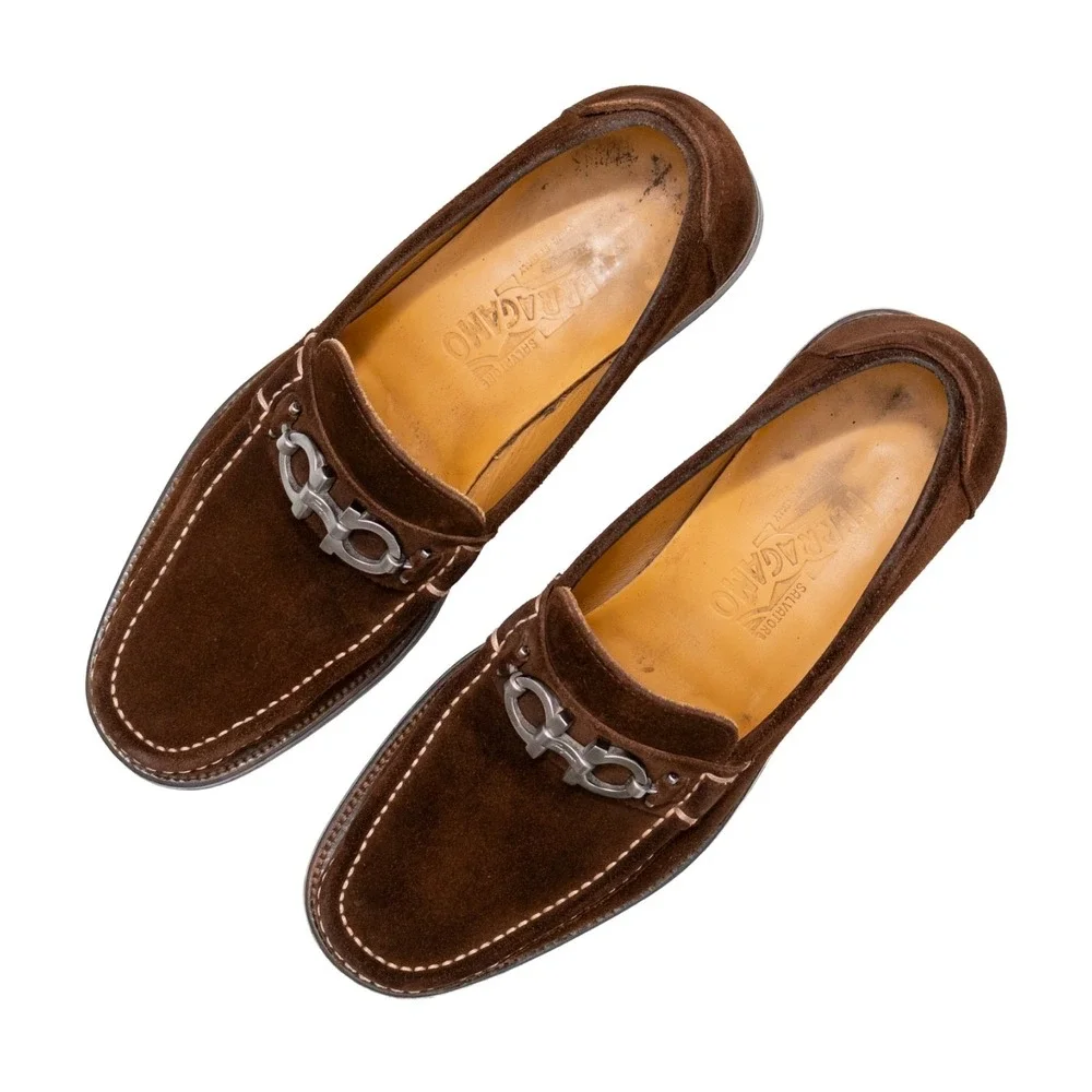 $849.00! Salvatore Ferragamo Gancini‎ Logo Suede Loafers Brown Men's US 8.5 D